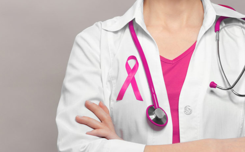 Breast Cancer Ribbon on Lab Coat